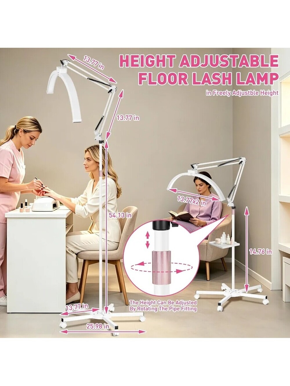 28" Half Moon Lash Light with 5X Magnifier Rolling Base & Tray for Estheticians - Picture 4 of 10